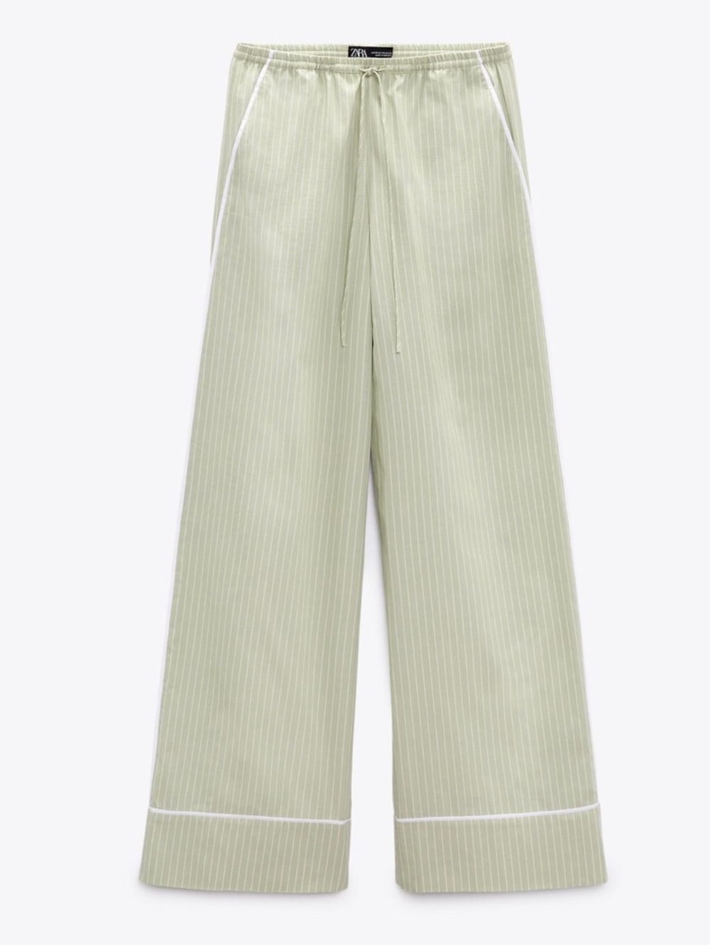 Zara Sage Green Pinstripe Wide-Leg Trousers